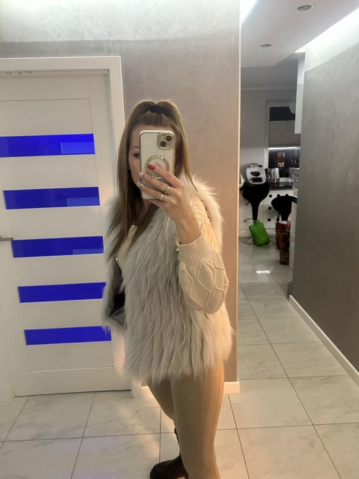 Kamizelka bezrękawnik naturalne futro z lisa rozm S  M