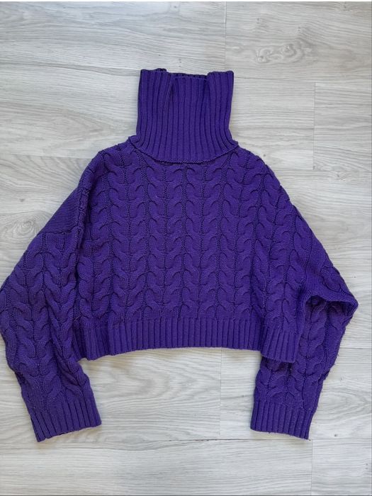 Purple cable knit sweater • turtleneck • cozy • S/M