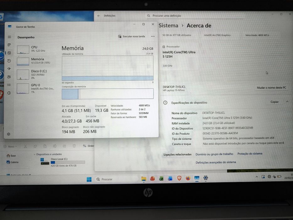 HP Intel Ultra 5 125H/24Gb/512Gb/Intel Arc 7/Garantia