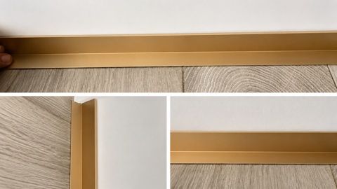 Listwa przypodłogowa aluminiowa – szczotkowane złoto | 300 cm | 20 × 15 mm | 3 mocowania GRATIS