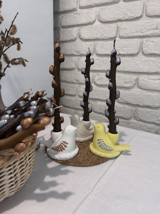 Воскова Свічка верба , підсвічник пташка Набір 200+150 грн