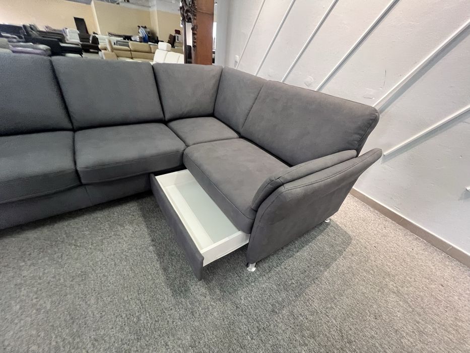 Кутовий розкладний диван темно сірий тканина з нішею