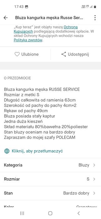 Bluza z kapturem Russe Service w rozmiarze S