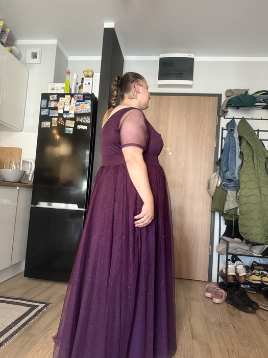 Sukienka maxi fioletowa z brokatem