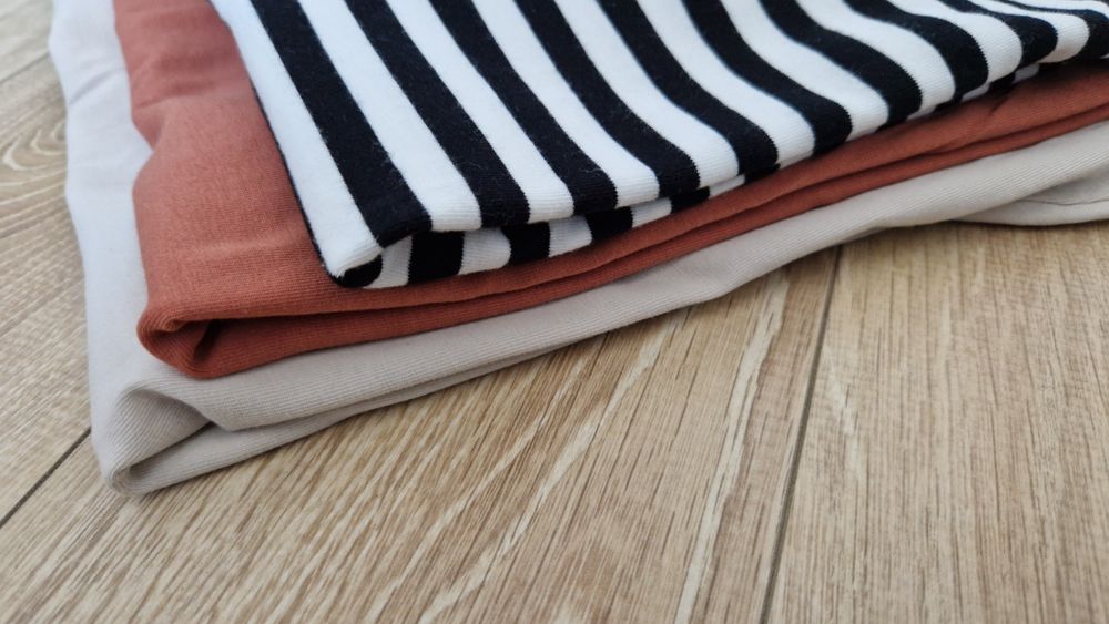 H&M 3x t-shirt koszulka marmurkowa beżowa czarno-biała w paski 36 S 38