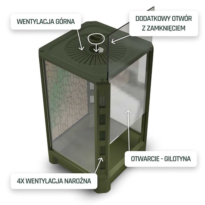 Terrarium 15x15x25 Zielone Dla Ptasznika, Modliszki, Pająka, Liśćca itp. Terradise