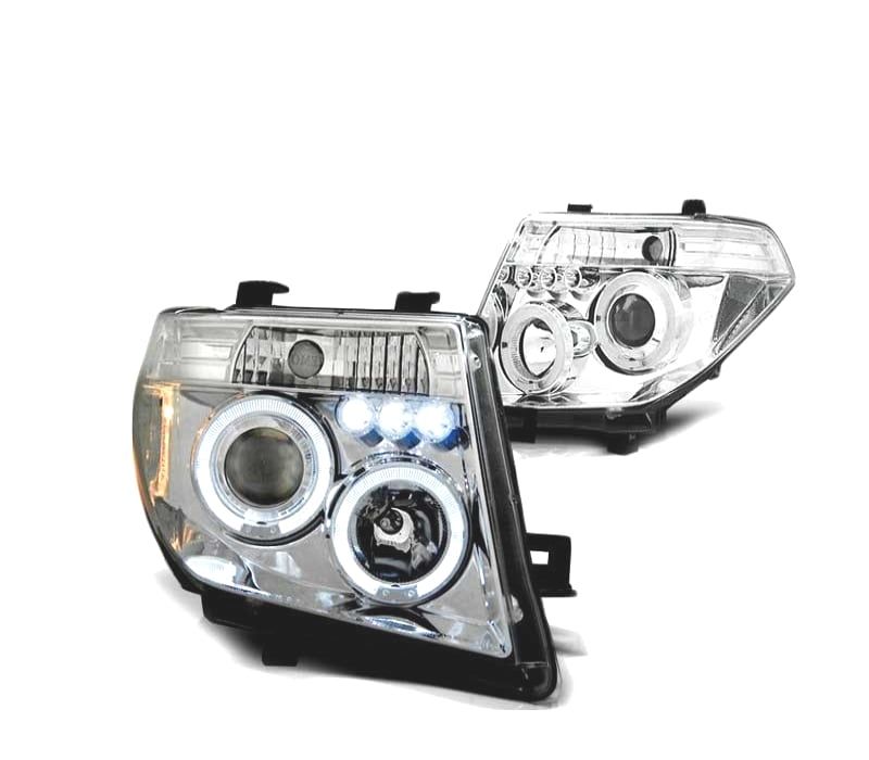 FARÓIS ANGEL EYES LED NISSAN NAVARA D40 PATHFINDER 05-10 CROMADO