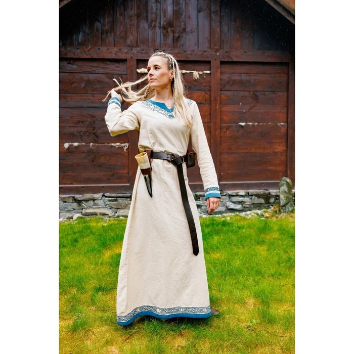 Suknia wikingów "Lagertha" naturalna/niebieska (VM)