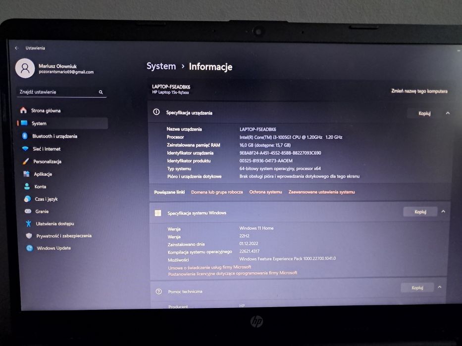 Laptop HP 15s-fq1xxx