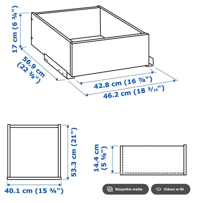 Biała szuflada Komplement Ikea 50 cm 58 cm