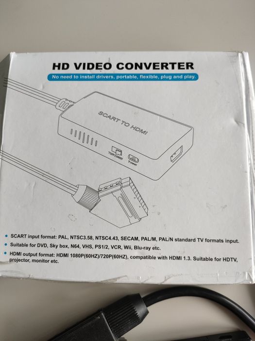 Konwerter EURO SCART do HDMI 1080p | Do VHS, PS2, DVD + Kabel HDMI