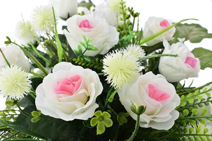 Sztuczne kwiaty stroiki cmentarz róże kompozycja donica komplet pomnik