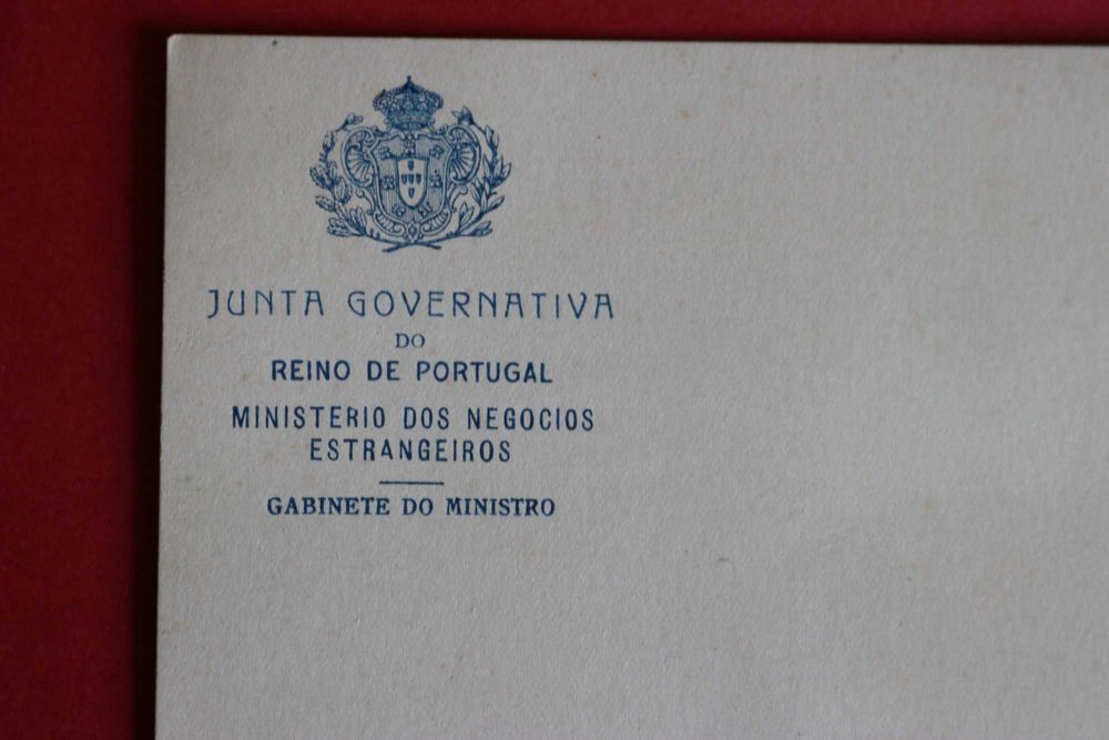 Monarquia do Norte 1919 cartão ministro dos Negócios Estrangeiros