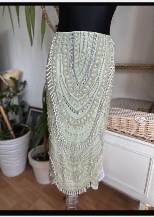 Asos luxe cekinowa spódnica midaxi midi m 38 L 40 miętowa