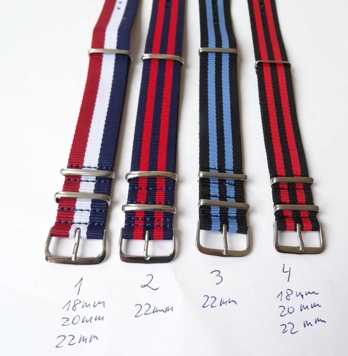 Paski NATO nylonowe do zegarka 18mm 20mm 22mm pepsi granatowo-czerwone