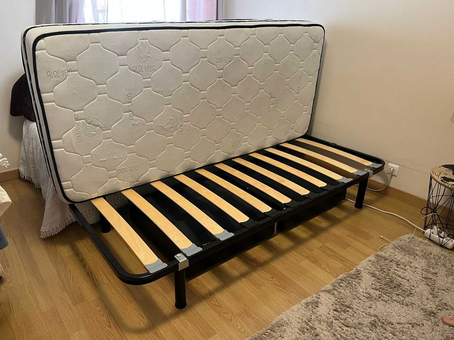 1 Fixed Bed Base with Metal Legs + 1 Mattress 2000 x 90