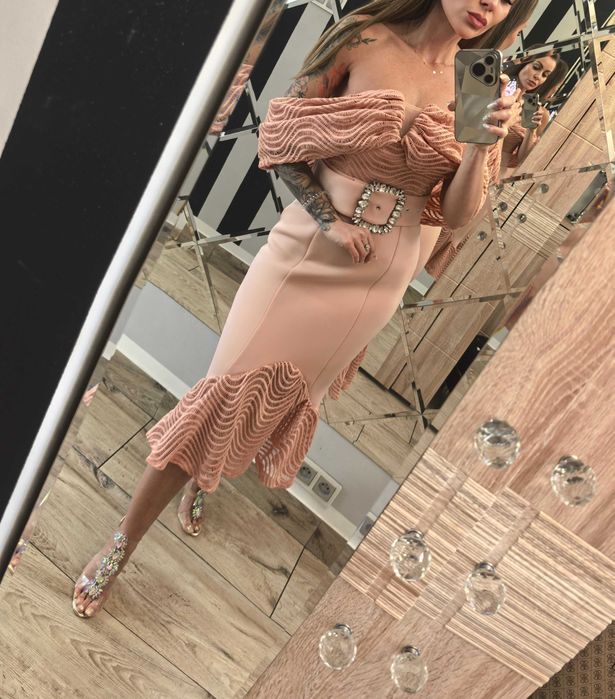Asos piękna ołówkowa hiszpanka midi kryształowy pas 36 S impreza wesele sylwester lato
