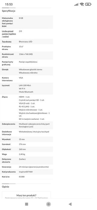 Laptop Dell Inspiron N5040 P6200/8GB/500/DVD-RW/7HP64X