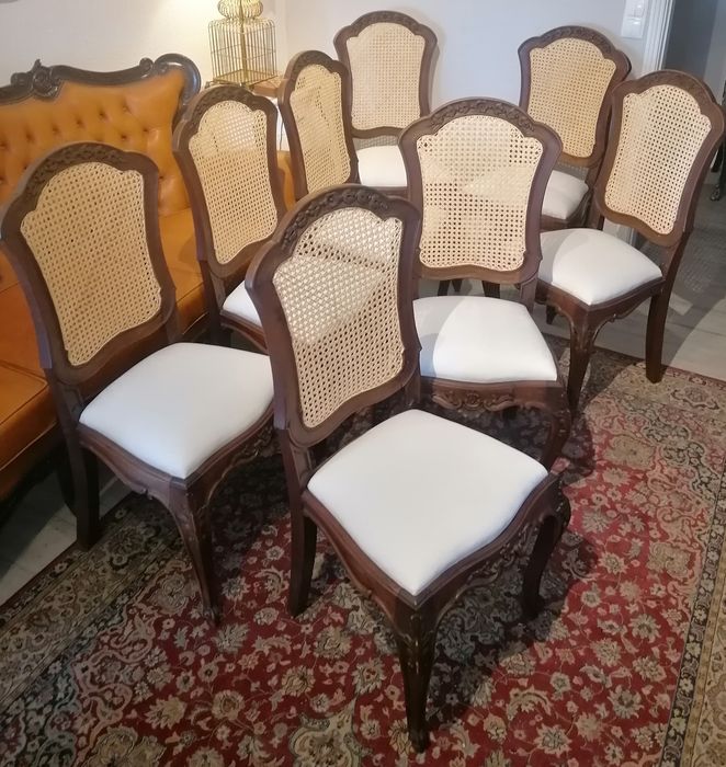 Conjunto de 8 oito antigas Cadeiras, estilo Luís XV.  Veludo Palhinha