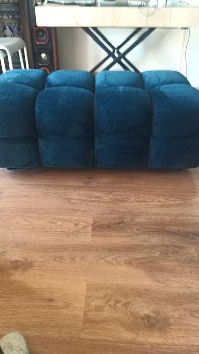 Duża pufa modułowa 116 cm | Morska / Welur | Stan bdb
