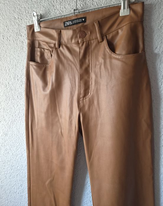 Spodnie skórzane brąz Zara 34 XS