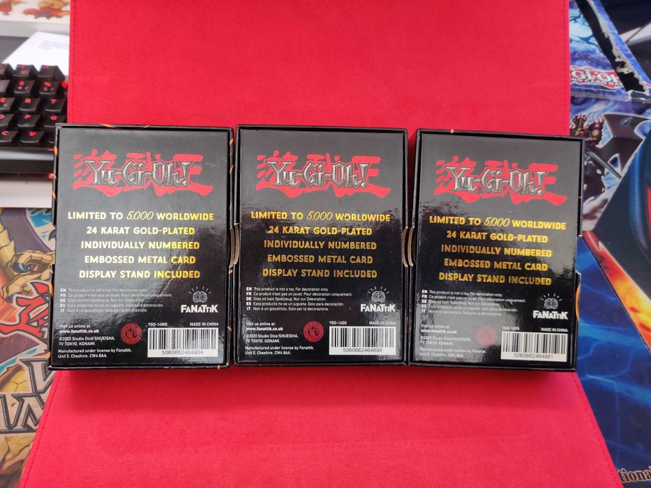 yu gi oh 24 karat gold plated egyptian gods Obelisk, Slifer, Ra