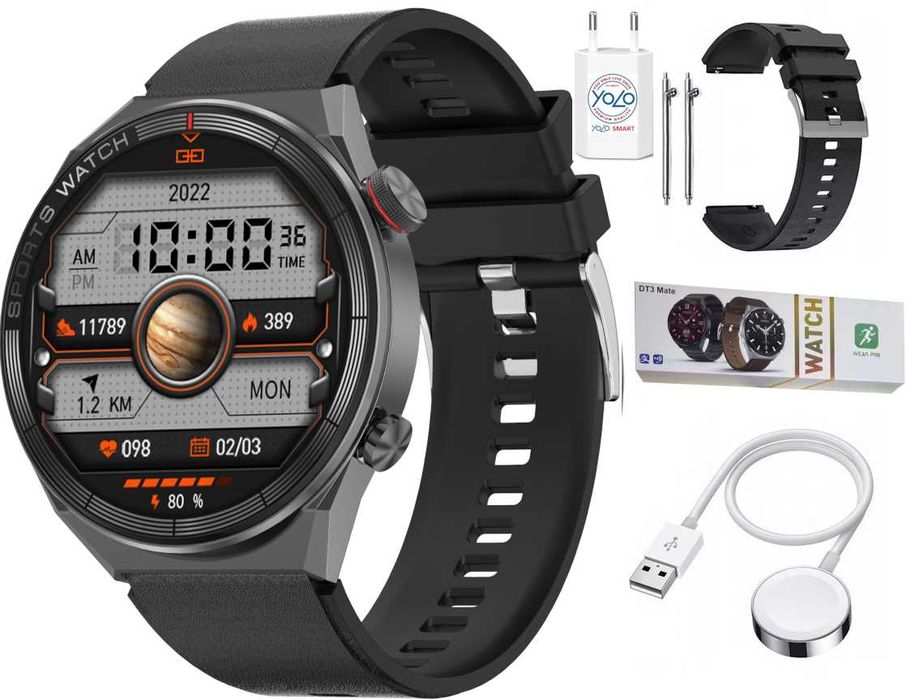 Smartwatch Męski Damski DT3 MATE Rozmowy BT Zdrowie Indukcja 2 paski