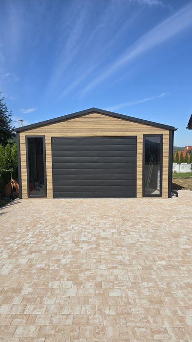 Garaż blaszany drewnopodobny 6x6 plus 2m wiata