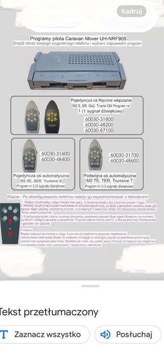 Pilot mover nowy rozne rodzaje truma