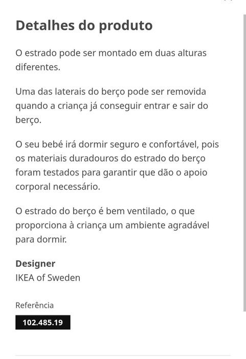 Vendo berço IKEA com colchão em excelente estado