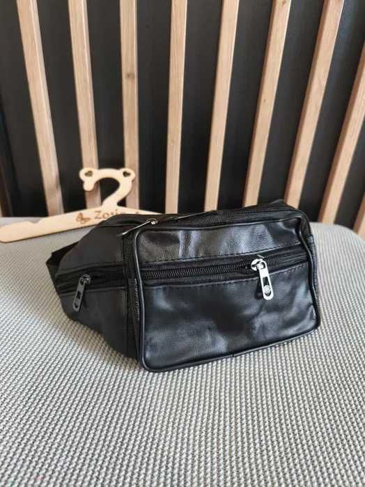 Czarna męska nerka saszetka na dokumenty na biodro zamek kieszenie