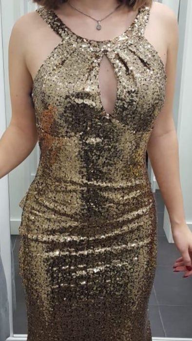 Vestido dourado brilhante passagem ano  cerimonia casamento gala lantejoulas