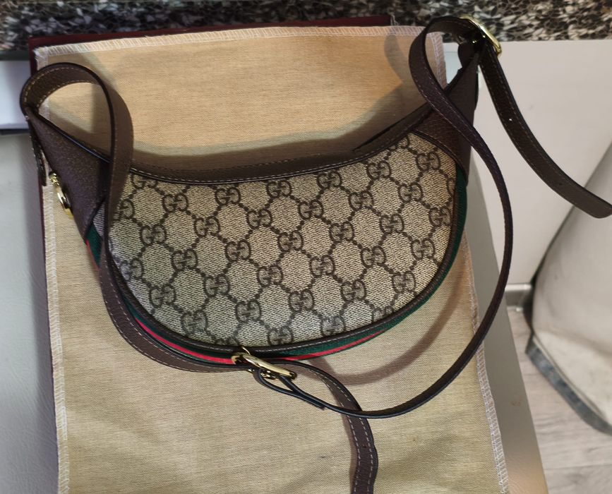 Classic GG Pattern Shoulder Bag – Brown Canvas & Leather Trim