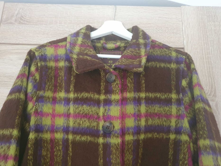 Brązowa w kratkę kurtka, żakiet, klasyczna, PageOne, roz. 42