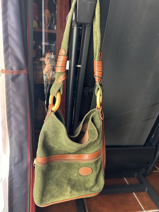 Mala ombro camurça verde-escuro