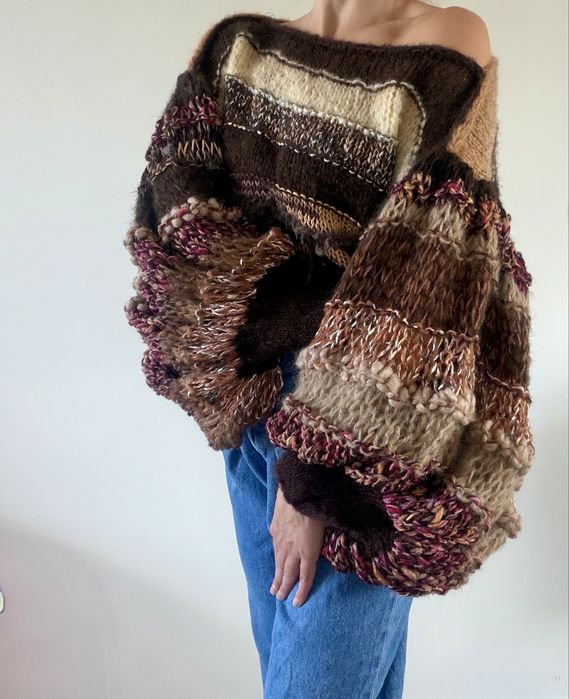 Czekoladowy sweter handmade och paproch zara fobya ART