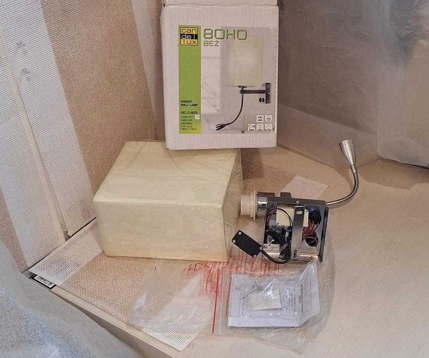 NOWA 1xE27 1x LED lampa nocna ścienna KINKIET Candelux Boho beż chrom