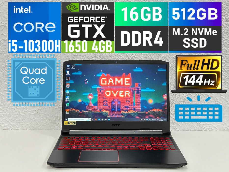 Ігровий Acer NITRO 5/144hz/6(12)ядра/i5-11400H/16Gb/512gbSSD/GTX1650