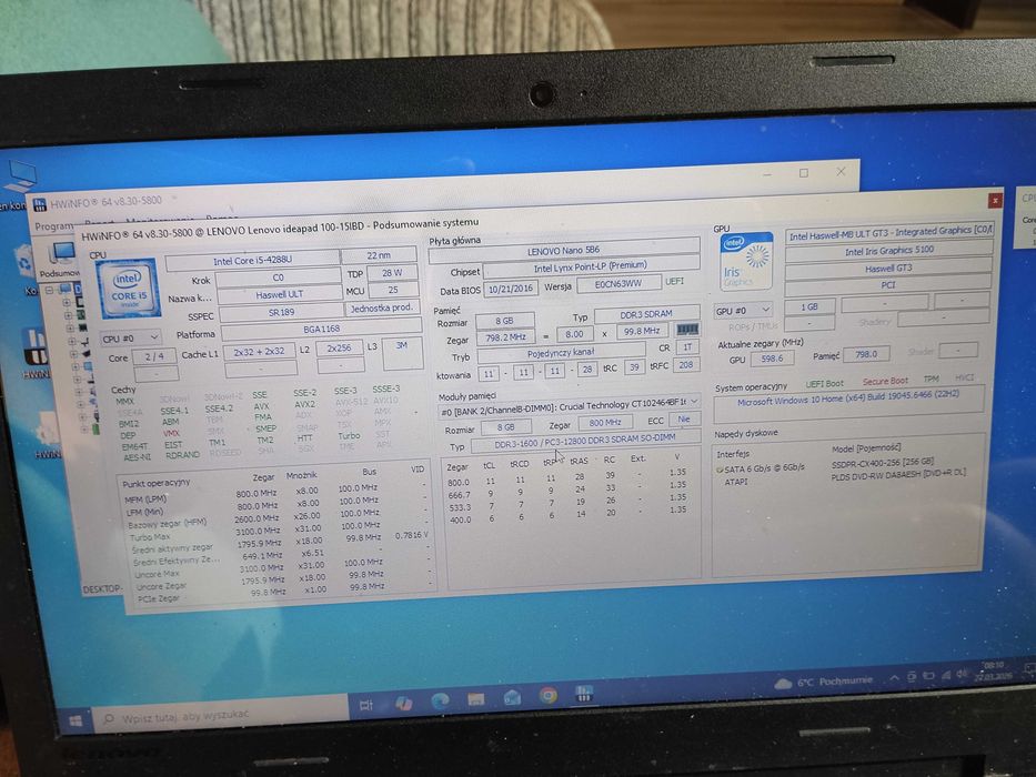 Lenovo ideapad 100-15IBD i5-4288u 15,6 "  8 GB / 256 GB nvidia 920mx 2GB bateria- 60%+ Zasilacz