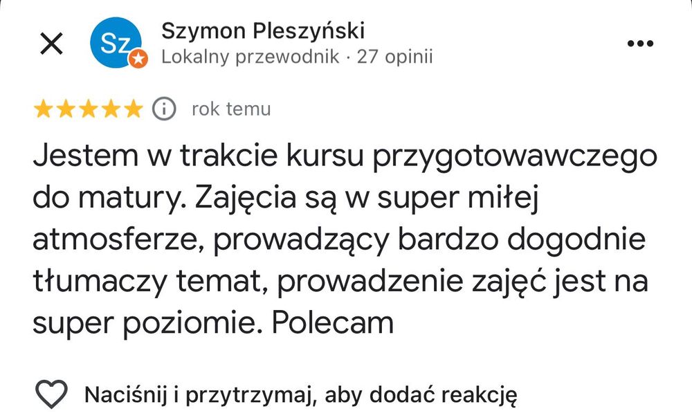 Korepetycje z nauczycielem Chemia Szkoła Średnia i Matura