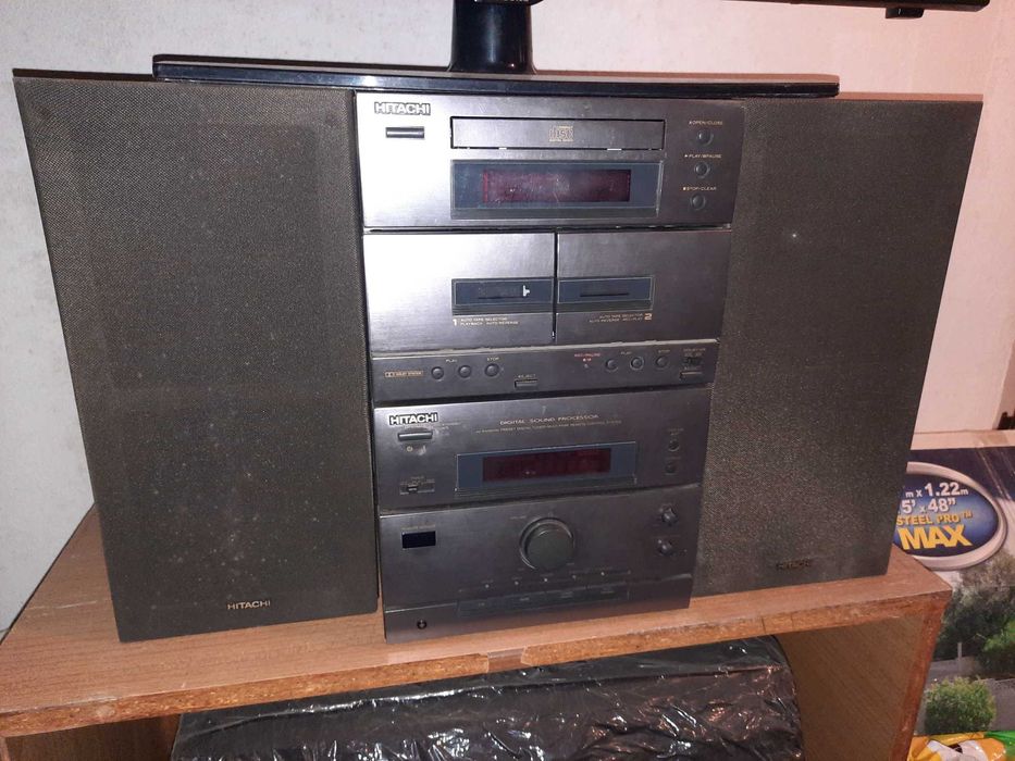 Wieża HITACHI CD, Magnetofon x2, Radio?, Wzmacniacz, Kolumny 2x50W AUX