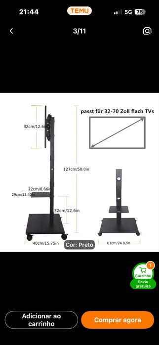 Suporte TV com Rodas NOVO – Universal 32” a 70”
