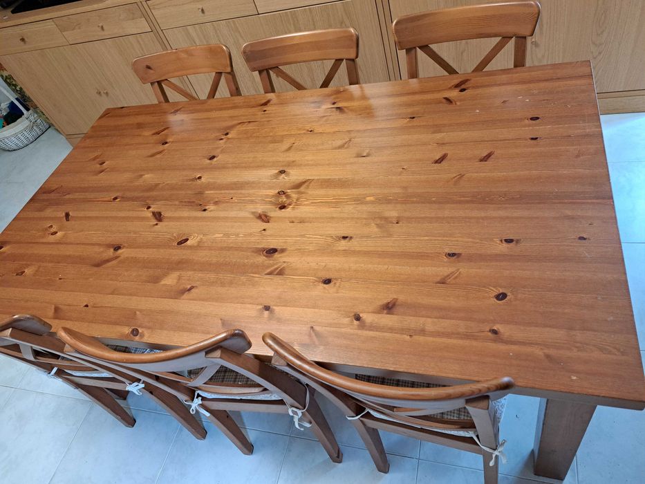 MESA Refeição com 6 CADEIRAS madeira pinho maciça