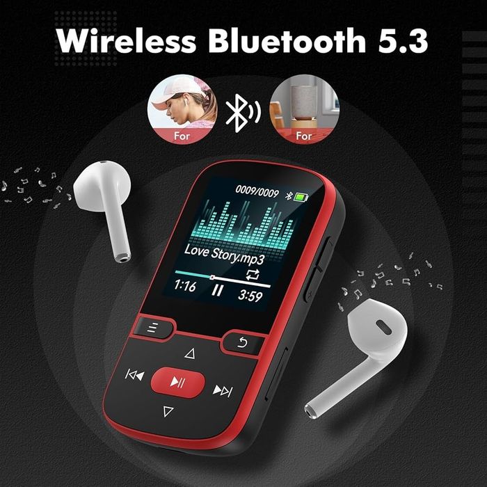 64 ГБ Bluetooth 5.3 MP3-плеер с зажимом, MP3-плеер - диктофон