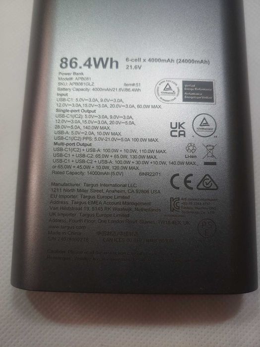 Повербанк для ноутбука — Dell Targus APB081 • 140W PD 3.1 • 24000 mAh • Состояние нового