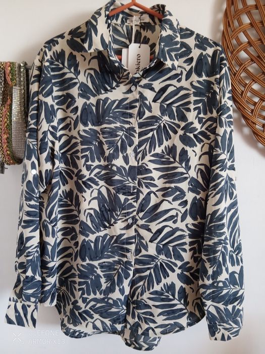 Camisa estampado folhas tamanho S mulher
