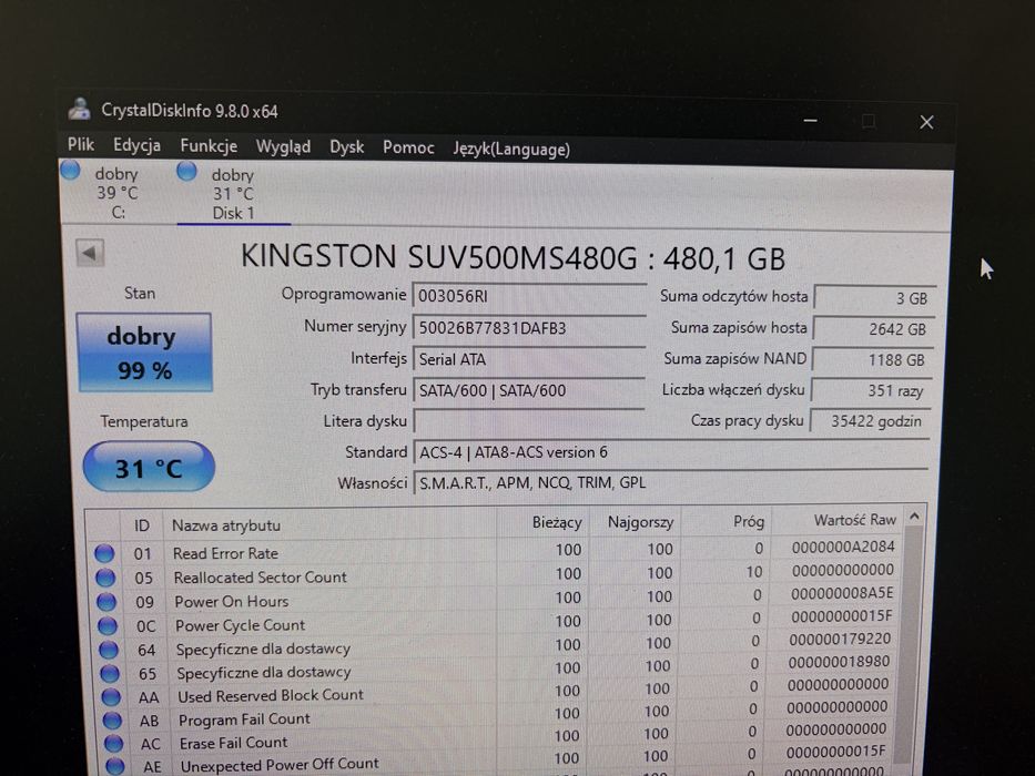 Dysk SSD mSATA Kingston UV500 480GB – SATA III