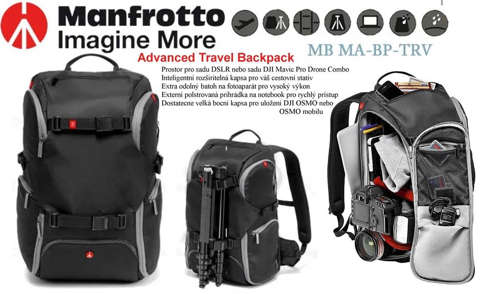 Kit Manfrotto — Mochila Advanced Travel + Tripé BeFree Advanced