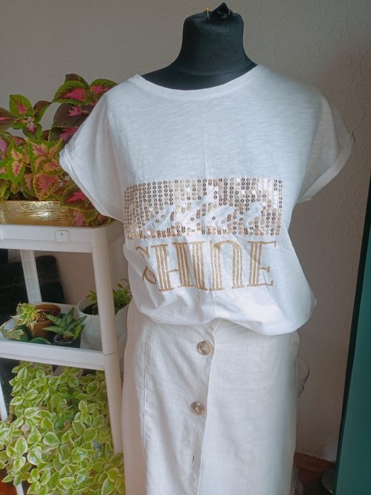 Bluzka kremowa bawełna złoty napis roz M firma Floyd