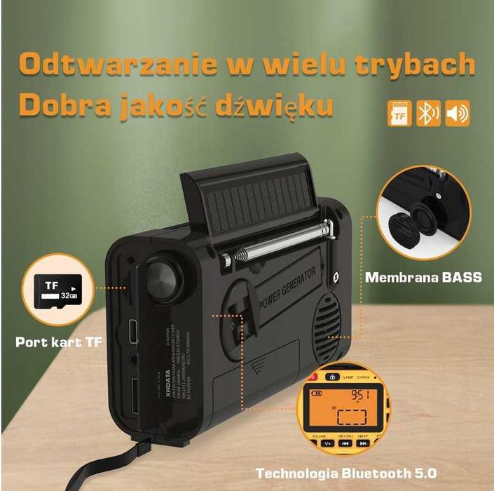 XHDATA D608WB Super Radio Awaryjne Solar Korba USB